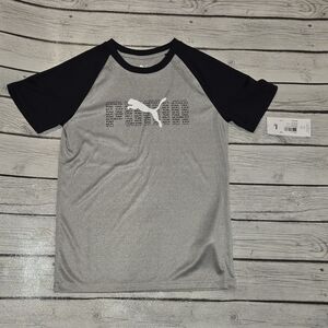 NWT Puma Logo Lt Heather Grey Raglan Short Sleeve T-Shirt Boys Size M